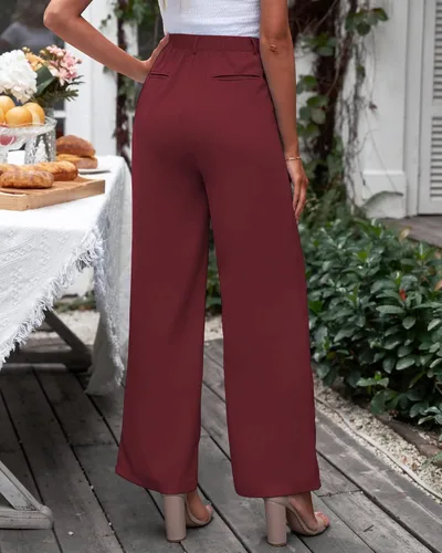 Vista 2 de GRAPENT - Pantalones de pierna ancha para mujer, pantalones de vestir holgados de tiro alto para oficina, trabajo, negocios o uso informal