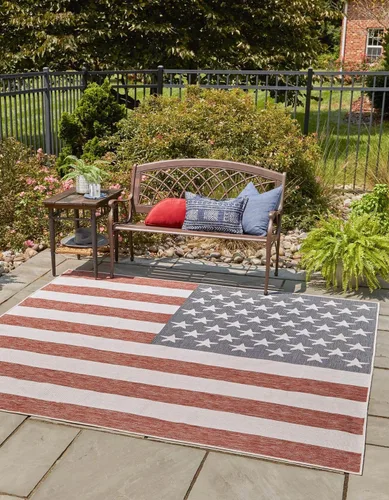 Vista 19 de Unique Loom Outdoor Collection Alfombra de área (3' 3' 3' x 5' 3' Rectángulo, Rojo/ Azul)