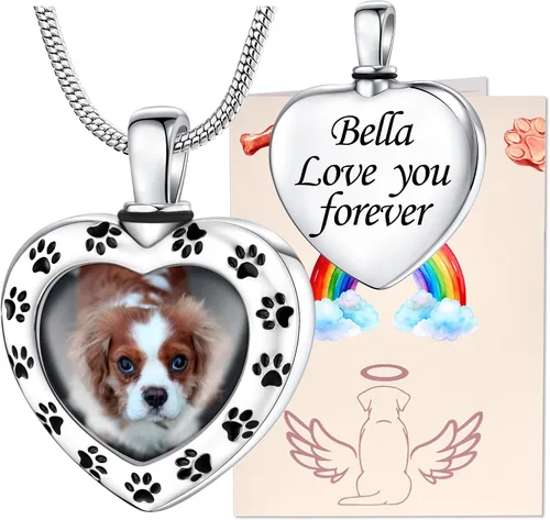 Vista 20 de Fanery Sue Collar personalizado para cenizas de mascotas para perros y gatos, foto y texto personalizados, regalo de condolencia, regalo