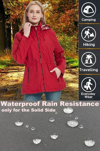 Vista 3 de RISISSIDA Women Reversible Floral Print Jacket Hooded Spring Fall Fashion, Casual Lightweight Waterproof Thin Transition Coat