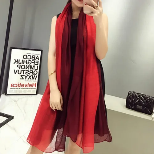 Vista 7 de Bufanda de seda de algodón, elegante, suave, bufandas de sombra de color para mujer
