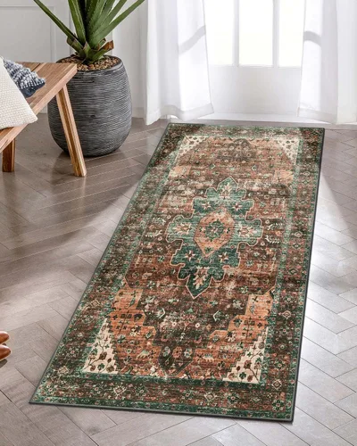 Vista 59 de Moynesa Alfombra ultra fina lavable de 2 x 3 pies, alfombra pequeña de cocina para entrada, interior, antideslizante, tapete vintage para puerta