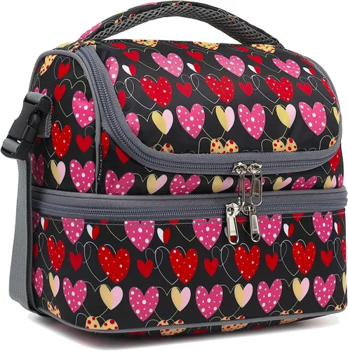 Vista 14 de FlowFly Bolsa de almuerzo aislada de dos pisos para niños, niñas, hombres, mujeres, con correa ajustable, para automóvil