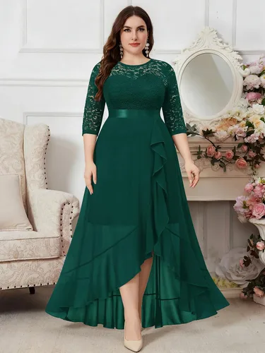 Vista 4 de Miusol - Vestido largo de mujer de talla extragrande con vuelos florales y encaje elegante para dama de honor