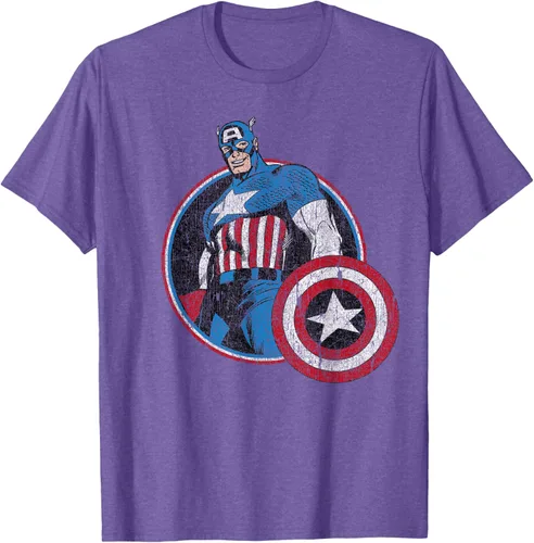 Vista 9 de Marvel Avengers Vintage Capitán América Comic Hero Retrato Camiseta Pequeña Negro