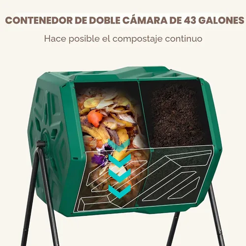 Vista 5 de Werph Vaso de compostaje de doble cámara de 43 galones para jardín trasero