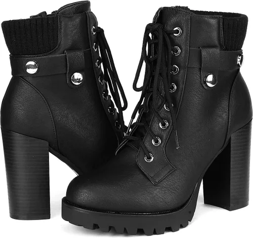 Vista 3 de DREAM PAIRS - Botines modernos de tacón alto y grueso para mujer