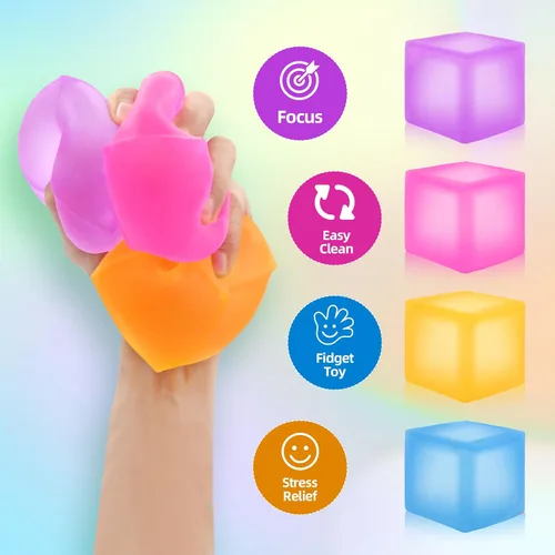Vista 2 de Paquete de 4 Cubos Antiestrés Juguetes Fidget de Gran Tamaño Pelotas Antiestrés Blandas para Adultos y Niños, Juguetes Sensoriales Calmantes