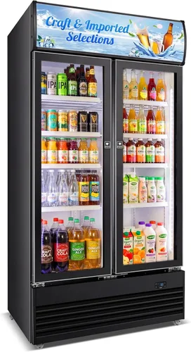 Vista 25 de 35.42" W Commercial Under Counter Beverage Refrigerator, 2 Glass Door Back Bar Cooler, Built-in/Freestanding 7.4Cuft Drink Fridge with LED Light