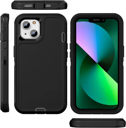 Vista 6 de Funda resistente para iPhone 13 y iPhone 14, protección a prueba de golpes de grado militar, incluye 2 protectores de pantalla de vidrio templado