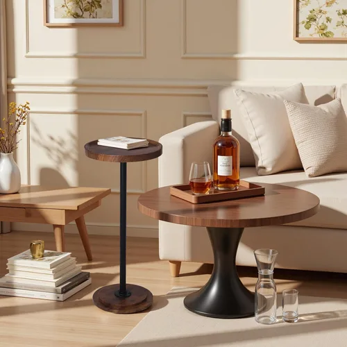 Vista 5 de Home Dector - Mesa auxiliar para sofá, mesa pequeña para bebidas para espacios pequeños, mesa auxiliar de café con patas de madera para sala