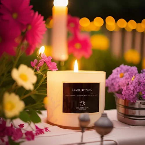 Vista 3 de Chloefu LAN Vela Perfumada Premium con Aroma a Gardenia para Hombres y Mujeres, Altamente Perfumada, 7.1 onzas 45 Horas de Larga Duración, Velas