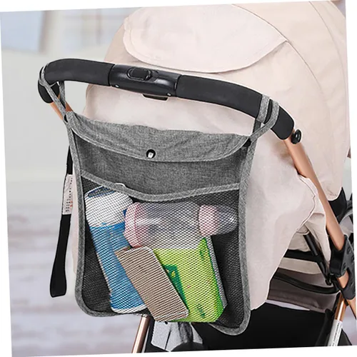 Vista 5 de BESPORTBLE 2pcs Stroller Hanging Storage Bags Linen Mesh Organizer with Heavy Duty Handles for Side Stroller Pouch Portable Essentials Holder for