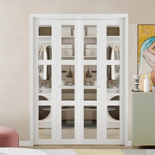 Vista 24 de BARNER HOME Puerta plegable, puerta de armario de cristal transparente de 3 lites, para apertura de 48 x 80 pulgadas, puertas plegables con kits