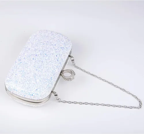 Vista 9 de Bolsos de noche con purpurina y embragues para mujer, baile, boda, fiesta con dos cadenas