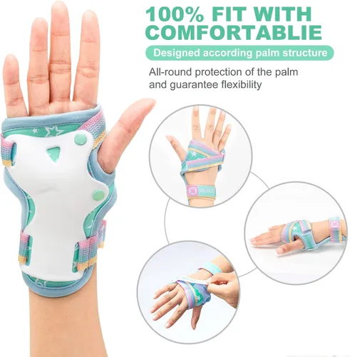 Vista 5 de SULIFEEL Rainbow Unicorn - Patines para niños con equipo de protección ajustable, verde, talla S