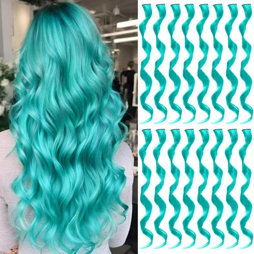 Vista 13 de 16 extensiones de cabello sintético rizado y ondulado con clip, para niñas y mujeres, coloridos resaltados para fiestas, cosplay, festival, regalo