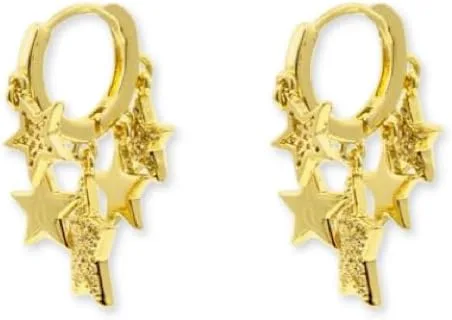 Vista 3 de Sulhin Aguirre Gold Plated Earrings with Unique Star-Shaped Design, Aretes de Estrellas Handcrafted with Care and Precision