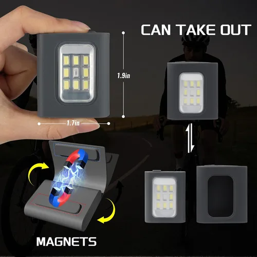 Vista 3 de Molrebe Paquete de 2 luces de correr con clip, luces LED de seguridad magnéticas recargables con luz estroboscópica roja, impermeable, carga USB