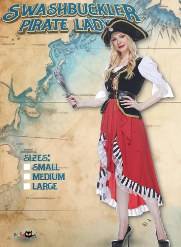 Vista 2 de Disfraz de capitán pirata medieval para mujer, vestido de cosplay de bucanero, disfraz de Halloween para mujer, 4 piezas