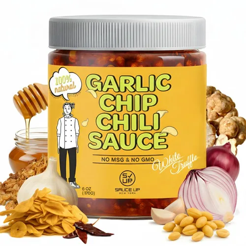 Vista 11 de SAUCE UP Salsa de chile con chispas de ajo Sabor Chipotle Totalmente natural, Keto, sin gluten, sin MSG Ajo frito, chiles mexicanos