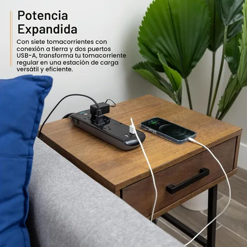 Vista 3 de GE Protector SurGE Pro de 7 tomas, 2 puertos USB, cable de extensión de 3 pies, 1780 julios, 2.1 amperios/10 vatios, 3 adaptadores espaciados
