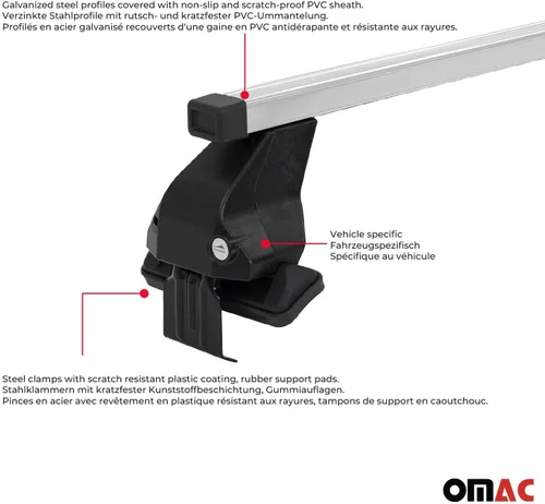 Vista 5 de Barras transversales de techo OMAC para Ford Focus Hatchback 2012-2018, con cerradura, 110 libras, acero, plateado, 2 piezas, se ajusta a