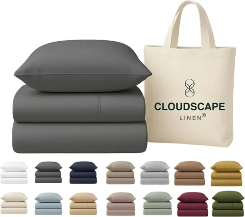 Vista 15 de Cloud Scape Linen - Juego de sábanas de 100% algodón egipcio, tamaño individual, juego de ropa de cama de lujo de 3 piezas, 400 hilos, calidad