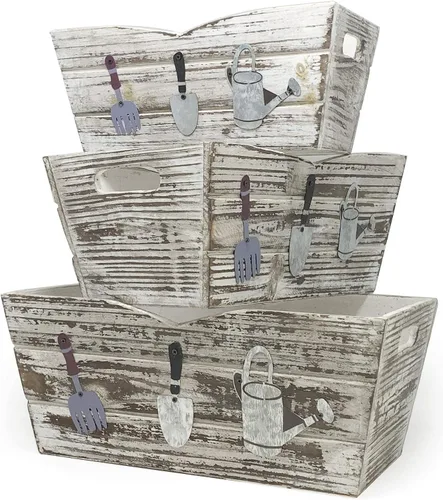 Vista 5 de allgala Juego de 3 cajas de madera para maceteros para macetas - Decoración interior y exterior - Cajas de exhibición de almacenamiento