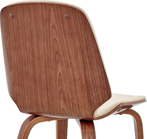 Vista 9 de Armen Living Brinley Mid Century - Silla auxiliar moderna de piel sintética color crema y madera de nogal para comedor, mesa de cocina, escritorio