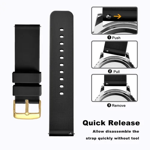 Vista 3 de WOCCI Silicone Watch Bands - Quick Release Soft Rubber Replacement Straps with Gold Buckle (14mm 18mm 20mm 22mm 24mm)