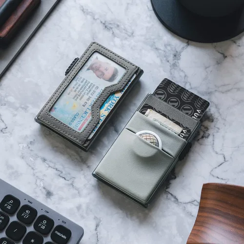 Vista 18 de VULKIT Billetera minimalista con ventana de identificación y bolsillo EDC con bolsillo desplegable para tarjetas de crédito y bloqueo RFID, diseño