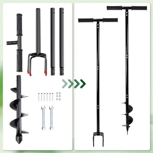 Vista 2 de Taladro manual 2 en 1 para perforar agujeros para postes, taladro manual de jardín en espiral de 4 x 42 pulgadas con mango en forma de T