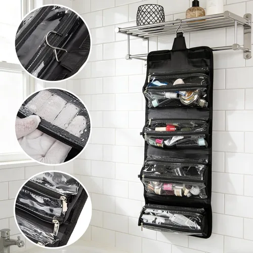 Vista 2 de ROYALFAIR Bolsa de maquillaje enrollable, bolsa de aseo de viaje para mujer con 4 bolsas transparentes aprobadas por la TSA, organizador de viaje