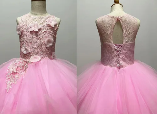 Vista 4 de Uzqast High Low Flower Girl Dresses Appliques Tulle Communion Party Princess Wedding Pageant Ball Gown Dress