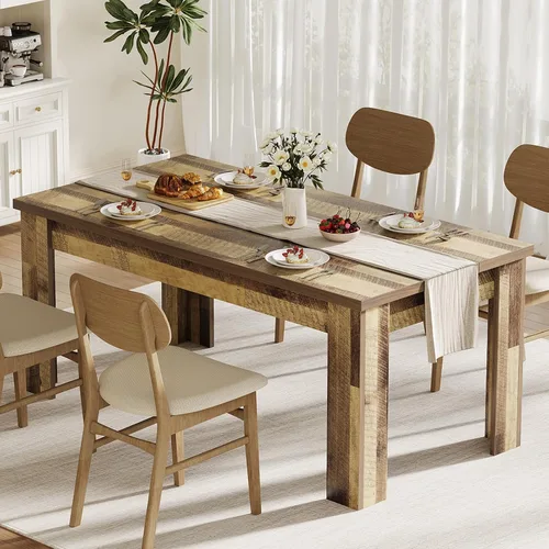 Vista 4 de CABIHOME Mesa de comedor rectangular de 63 pulgadas para 4-6, mesa de cocina grande de granja, marco resistente, 4 patas triangulares estables, mesa