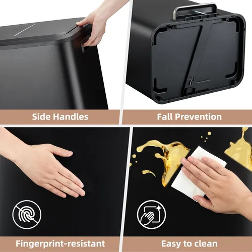 Vista 5 de GAOMON Cubo de Basura Dual Rectangular, Papelera de Acero Inoxidable con Tapa, 30 Litros (2 X 15 L), Papelera con Combinación de Reciclaje, Tapa