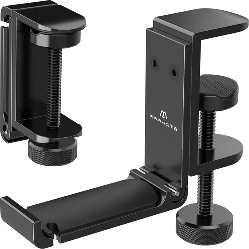 Vista 9 de Soporte plegable para auriculares debajo del escritorio, gancho de metal para auriculares para escritorio con organizador de cables, gancho