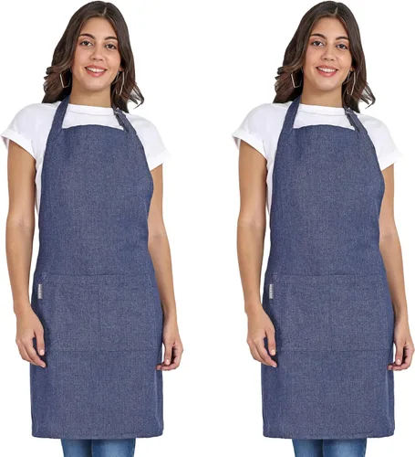 Vista 9 de Delantal de chef, delantal de cocina de algodón reciclado con un cuello ajustable con lazos largos, para cocinar, hornear