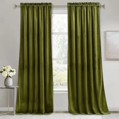 Vista 69 de RYB HOME Cortinas opacas de terciopelo para dormitorio, aislamiento térmico, privacidad, luz solar, bloqueo de calor, cortinas lujosas con bolsillo