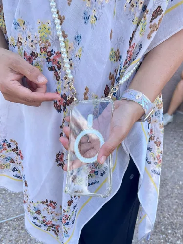 Vista 6 de Aporia - Correa de cadena de perlas de moda para teléfono celular, bolso de mano de repuesto con hebillas de aleación
