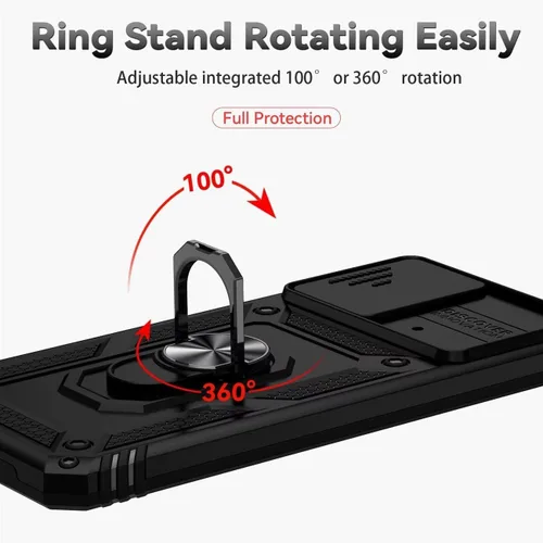 Vista 5 de Funda para Xiaomi Poco M4 Pro 4G, MZB0B5VIN con protector de pantalla de vidrio templado y cubierta de cámara deslizante, anillo magnético Soporte