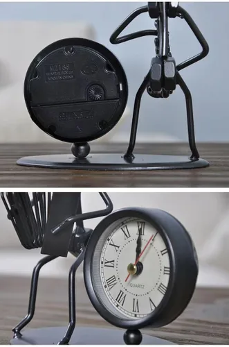 Vista 4 de Reloj despertador de instrumentos musicales, reloj creativo de escritorio pequeño de acero inoxidable, reloj de personalidad retro, artesanía