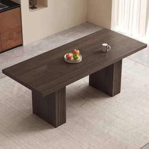 Vista 10 de Juego de mesa de comedor moderna de 5 piezas, mesa de cocina rectangular de roble de 66.9 pulgadas con 4 sillas, mesa de comedor de madera moderna