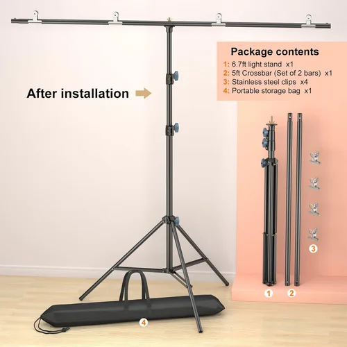 Vista 8 de LINCO Lincostore Zenith - Kit de soporte de fondo portátil en forma de T, 5 x 6.7 pies - 5 pies de ancho (fijo) y 6.7 pies de alto (ajustable)