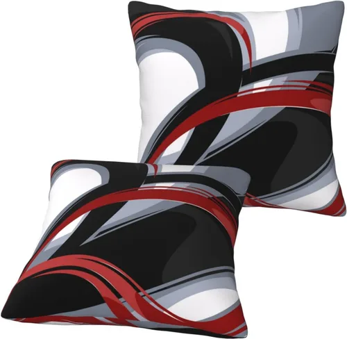 Vista 6 de Lcokin - Fundas de almohada decorativas con rayas rojas y negras abstractas, 16 x 16 pulgadas, juego de 2, funda cuadrada de cojín gris para sofá