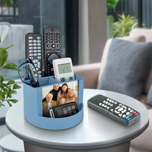 Vista 6 de Acrimet Organizador de escritorio compacto, 4 ranuras espaciosas, soporte redondo para lápices y accesorios con ranura para fotos, ideal