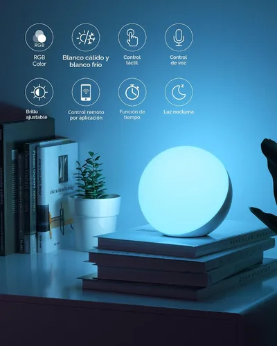 Vista 6 de Hifree Lámpara de mesa inteligente, lámpara de escritorio regulable con aplicación/control de voz, lámpara táctil LED RGB que cambia