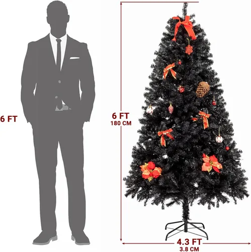 Vista 5 de Karl home Árbol de Navidad Artificial Negro de 6 pies, Árbol de Abeto Clásico con Soporte de Metal Resistente para Hogar, Oficina, Fiesta, Festival