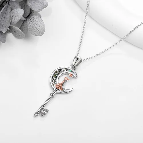 Vista 5 de Collar de plata de ley con colgante de zorroserpienteunicorniobúho en la lunaconejocaballo, joyería de regalo para mujeres, mamá, hermana
